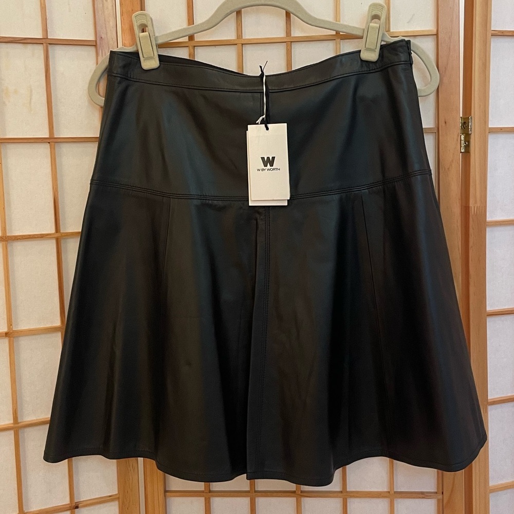Worth Black Leather Fit and Flare Skirt NWT